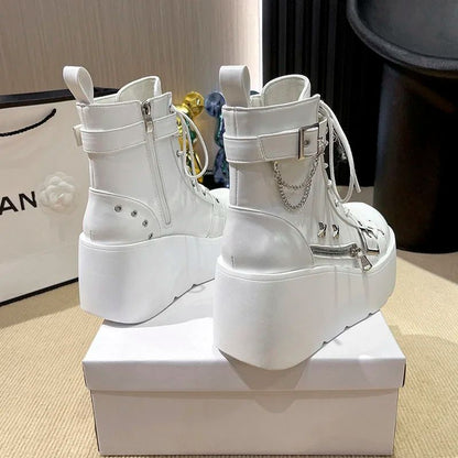 New Gothic Style Platform Vampire Cosplay Women Mid-calf Boots 2024 Winter Wedges Comfy Women Motorcycle Boots Shoes