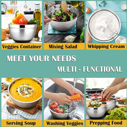 Silicone base thickened with lid cooking basin anti slip salad mixing bowl stainless steel egg beater bowl for kitchen baking