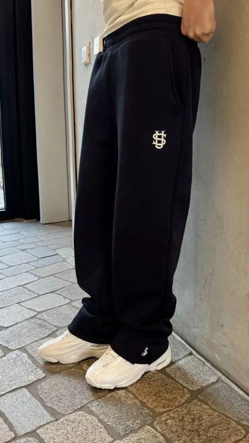 Calça Moletom Bordada Su Jogger Hip Hop Rosa Casual Cintura Elástica Masculina Americana Marinho Y2K Moeda Berlim Street Estilo Anos 2000
