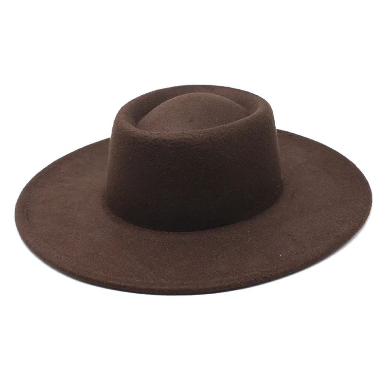 Classic British Style 9.5CM Big Wide Brim Fedora Hat For Women Fashion Autumn Winter Felt Church Hats Wedding Dress Jazz Cap
