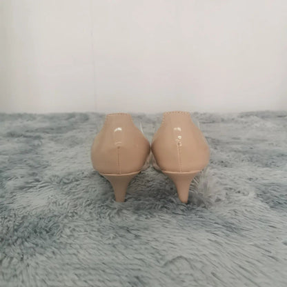 Women Patent Leather Sexy Pumps 2025 Autumn PVC Transparent 5cm Low Heel Pointed Toe Slip-on Thin High Heels Party Wedding Shoes