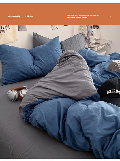 2025 new class A can sleep naked washed cotton solid color sheets student dormitory simple double-spell four-piece bedding