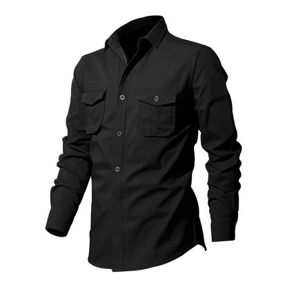 Army Green Tactical Cargo Shirts For Men Chest Two Pockets Long Sleeve Mens T-Shirt 2024 Trend Casual Loose Shirt Chemise Hombre