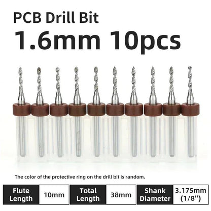 Broca PCB 10pcs Conjunto de Brocas Micro Diâmetro de Aço Tungstênio 1/8" Cabo Fixo Mini Broca CNC 0.1-3.175mm