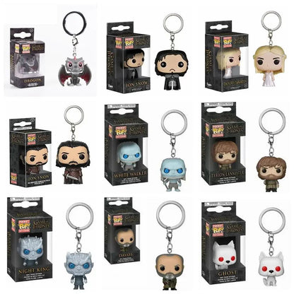 FUNKO pop Filme TV Jogo de Jon Snow Daenerys Davos Ghost Night King Thrones Tylion Drogon Chaveiro Figura Modelo Brinquedos Colecionáveis