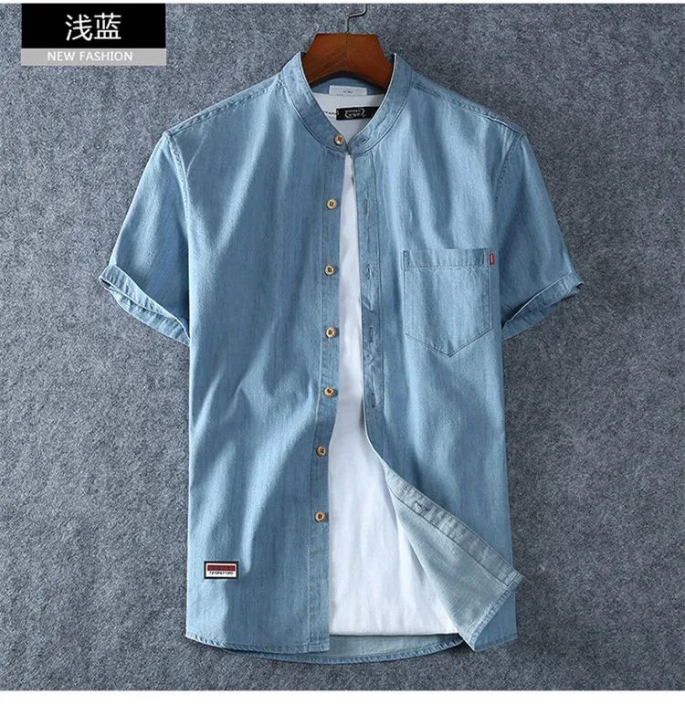 Plus Size L-5XL 6XL 7XL 8XL Men's Cotton Thin Denim Shirts New Summer Short Sleeves High Quality Men Cotton Casual Jean Shirts