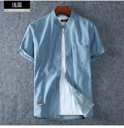 Plus Size L-5XL 6XL 7XL 8XL Men's Cotton Thin Denim Shirts New Summer Short Sleeves High Quality Men Cotton Casual Jean Shirts