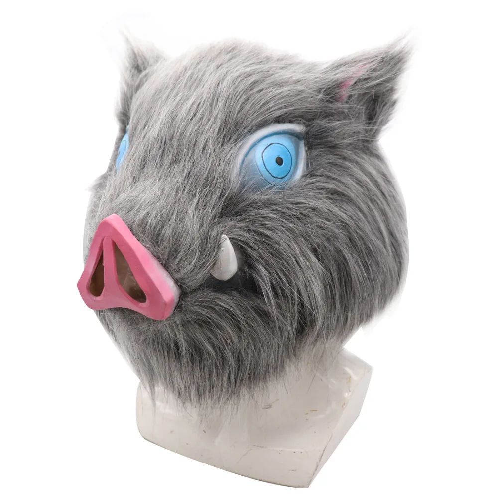 2026 Inosuke Hashibira Mask Helmet  Cosplay Hood Hair Pig Mask Headwear Halloween Carnival Costume Prop