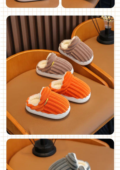 Winter warm cotton slippers for adults and children Toe Wrap Cotton Slippers Thick Soft Sole Slides Men Women Non-slip Shoes