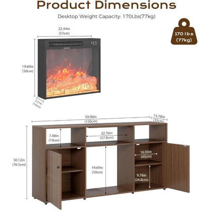 Mid Century Modern Electric Fireplace, TV Stand for Living Room and Bedroom, Retro Entertainment Center for 55 60 65 Inch TVs, 5