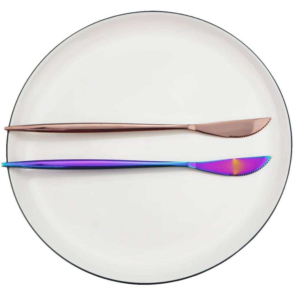 6 Facas de sobremesa pretas e douradas, talheres, facas de frutas, conjunto de talheres de aço inoxidável espelhado para cozinha, louça e pratos