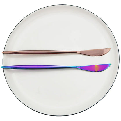 6 Facas de sobremesa pretas e douradas, talheres, facas de frutas, conjunto de talheres de aço inoxidável espelhado para cozinha, louça e pratos