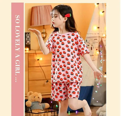 Summer Strawberry Sleepwear For Baby Kids Short Sleeve Pijamas Infantil 100% Cotton Kids Pajamas Set Boys Girls Clothes 6 8 10 Y