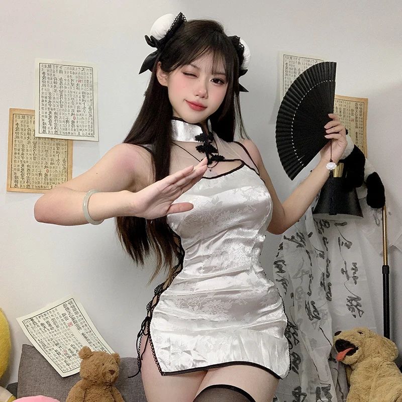 Robe Qipao chinoise pour femme, lingerie sexy, bandage à fente haute, uniforme Cheongsam, costume de boîte de nuit Anime