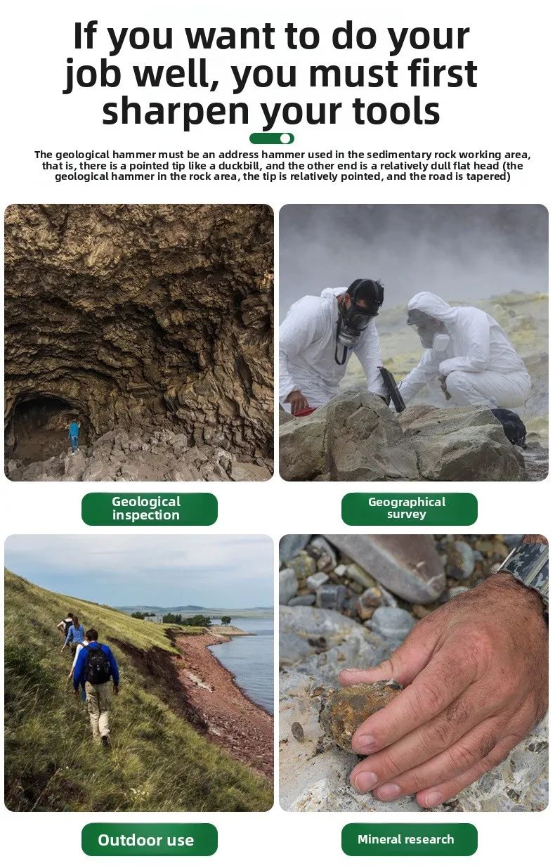 Damaly, Martelo Geológico Profissional, Martelo de Exploração, Martelo Integrado Pontiagudo Multifuncional, Martelo para Pedreiras/Mineração,