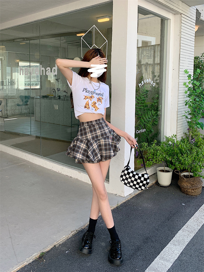 Tiered Mini Skirt Y2K High Waist Tartan Ruffled Plaid Skirt Skort Women Aesthetic Outfit
