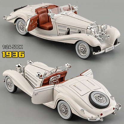 Simulação 1/24 Escala Benz 500K 1936 Clássico Modelo Carro Vintage Com Caixa de Exibição Presente de Aniversário Menino Coleção Miniatura Carro