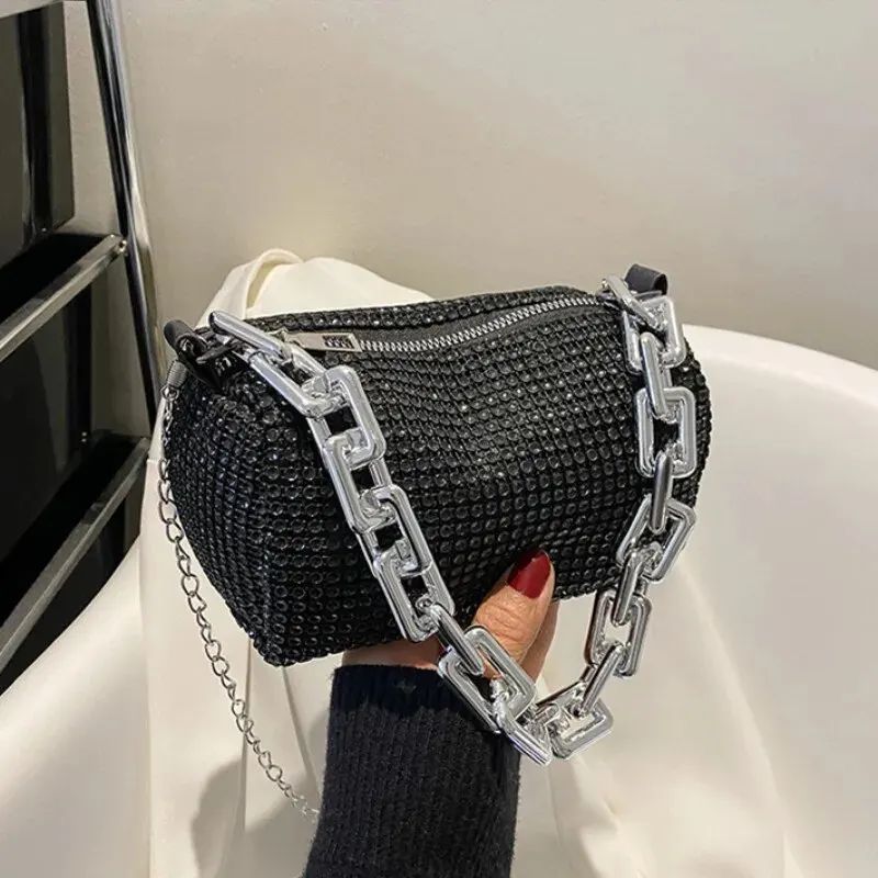 Luxury Rhinestone Bucket Bag Glitter Chain Prom Purse Women's Dinner Package Fashion Female Shoulder Bag