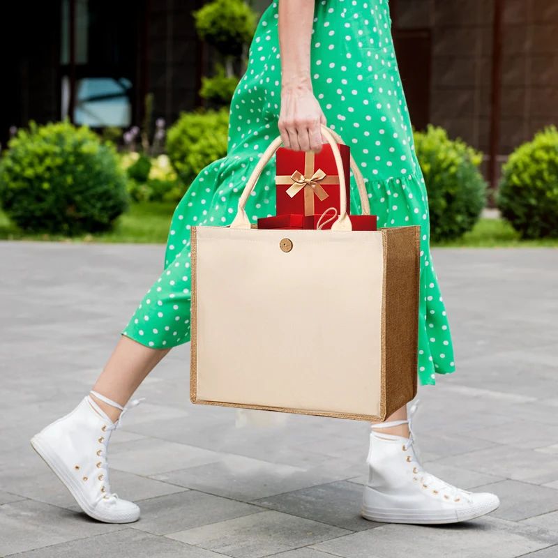 Blank Canvas Tote Bag – Faux Burlap Texture, Large DIY Painting Bag for Acrylics, Hand Carry Shopping Purse