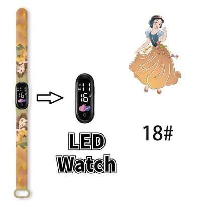 Disney Princess Kids Digital Watch Cartoon Action Figure Snow White LED Touch Waterproof Electronic Watch Toys for Children