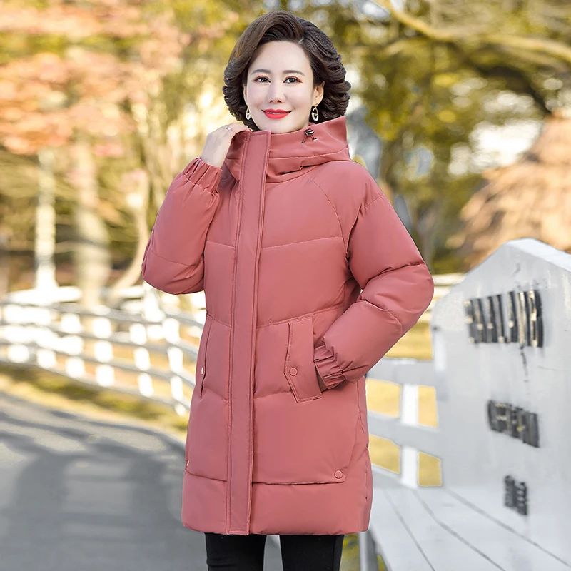 NEW Winter Cotton padded Jacket Hooded fleece thick Parkas Warm Loose Long Overcoat middle aged and Grandma Snow Coat