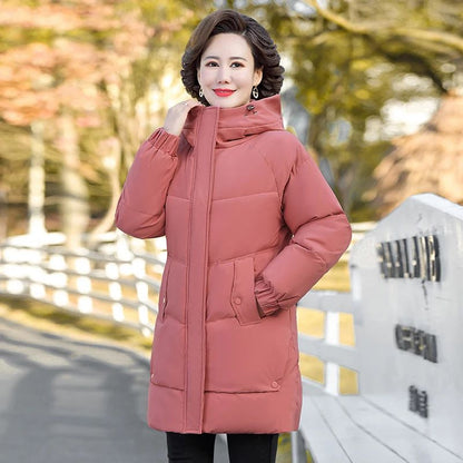 NEW Winter Cotton padded Jacket Hooded fleece thick Parkas Warm Loose Long Overcoat middle aged and Grandma Snow Coat