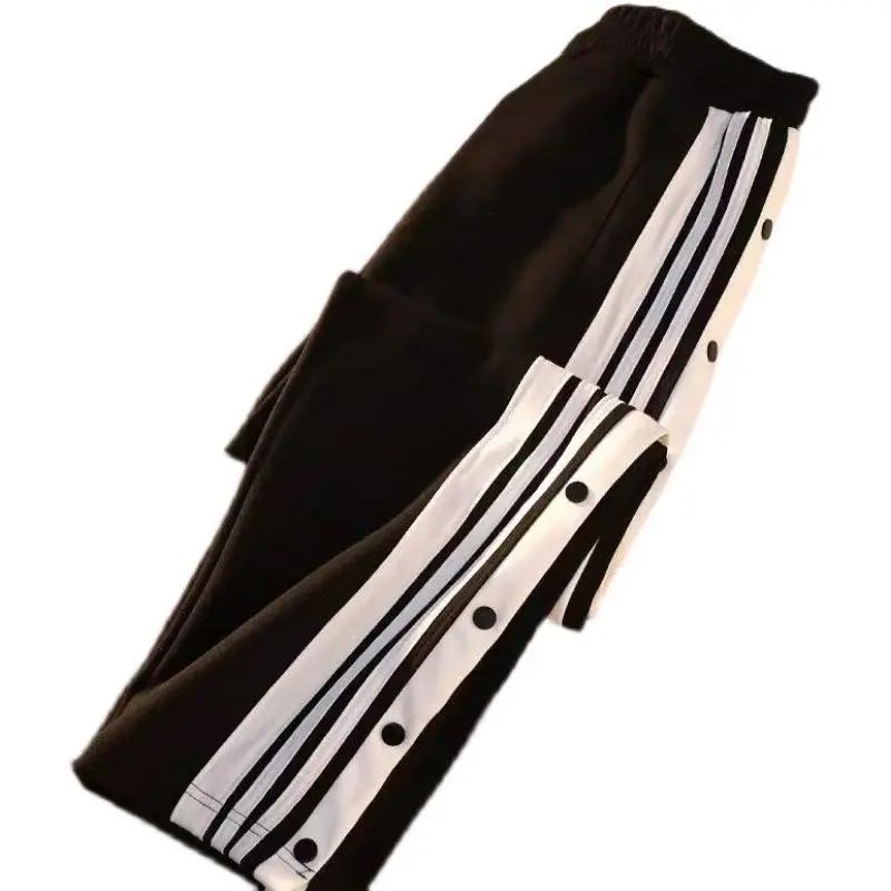 Women's Casual Side Stripe Split Pants Loose Wide Leg Comfortable Slimming Sports Trousers Trendy Ins Style Elastic Waist