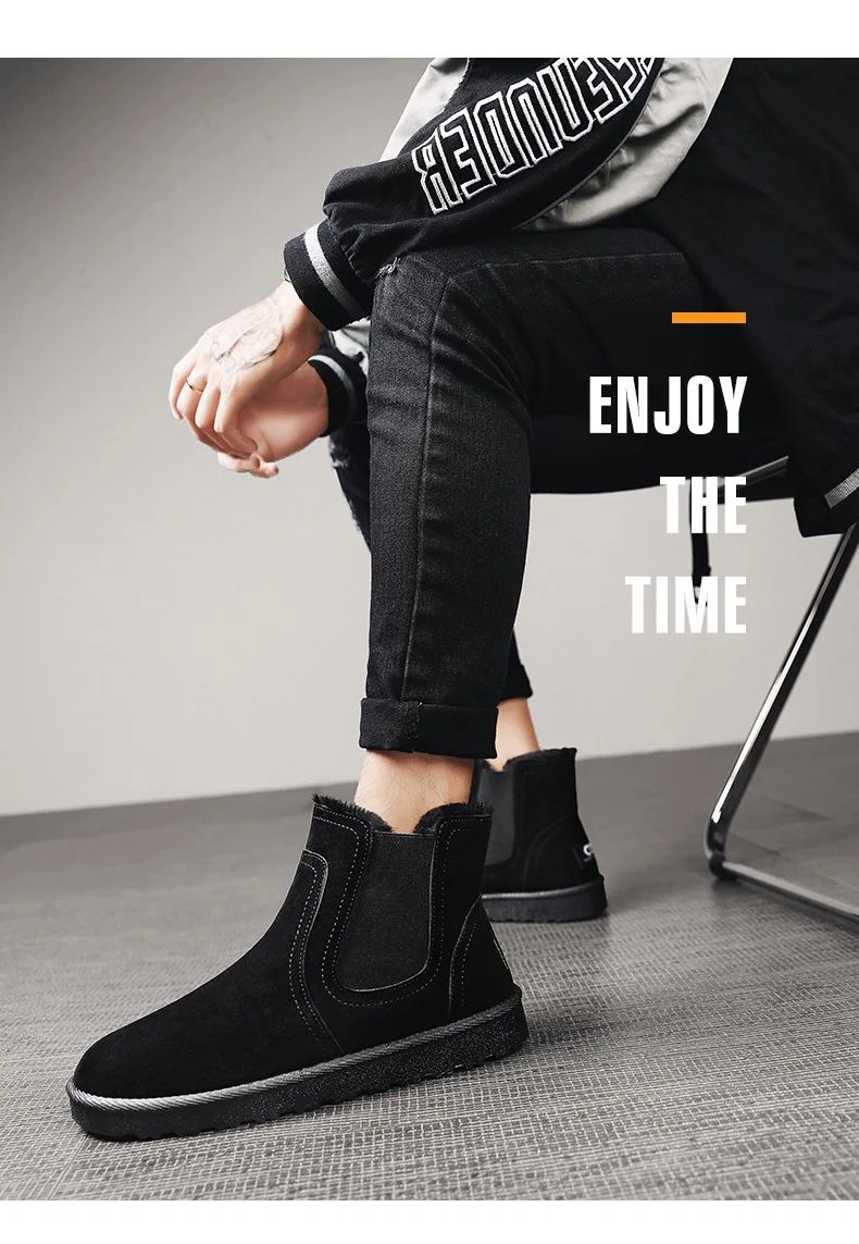 2025 Novas Botas Masculinas de Inverno Quentes de Pelúcia Botas de Couro Casuais de Cano Alto Sapatos de Neve da Moda para o Ar Livre
