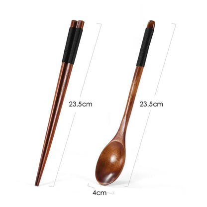 Conjunto de utensílios de madeira japoneses reutilizáveis para sushi, pauzinhos, colher, talheres antiderrapantes para viagem, ferramentas de cozinha