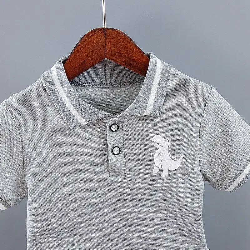 Conjuntos de Roupa Infantil de Verão para Meninos, Estampa de Dinossauro, Camisas Polo de Manga Curta + Shorts, 2 Peças/Conjunto, Roupas de Bebê