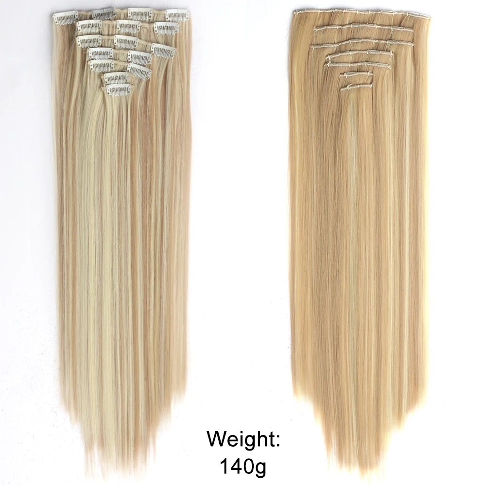 7Pcs/Set 16 Clips Hair Extension Black Long Straight Natural Hair Ombre Hairpiece Heat Resistant Fiber For Women Hairstyle