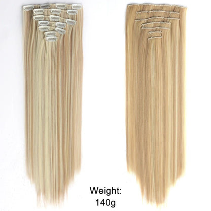 7Pcs/Set 16 Clips Hair Extension Black Long Straight Natural Hair Ombre Hairpiece Heat Resistant Fiber For Women Hairstyle
