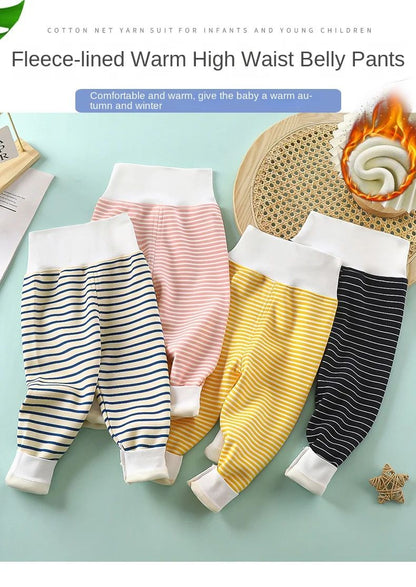 Newborn Infant Pants Thicken Keep Warm in Winter Baby Clothes Bebe Boy Girl Striped Leggings Kids Unisex Trousers