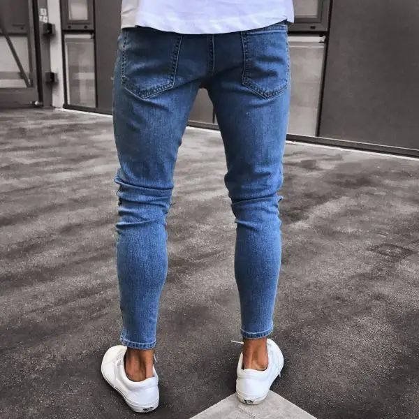 New Style Men's Hip Hop Slim Fit Jeans You And Smooths Your Silhouette Ripped Small Footwear Amazon WISH Badge Plus Size Jeans N