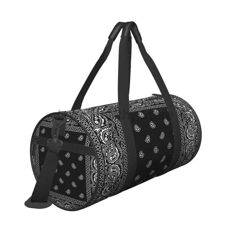 Colorful Paisley Black Bandanna Border Scarf White Sports Gym Bag Couple Large Capacity Fitness Bag Portable Luggage Handbag