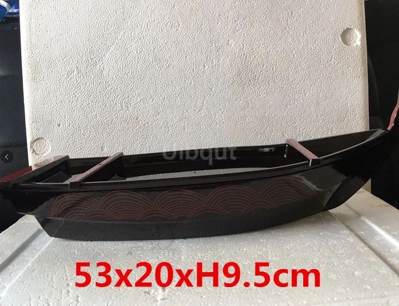 Black red sushi sashimi boat ice food seafood plate salmon sashimi tray Creative Japanese food container sushi barrel decor boat