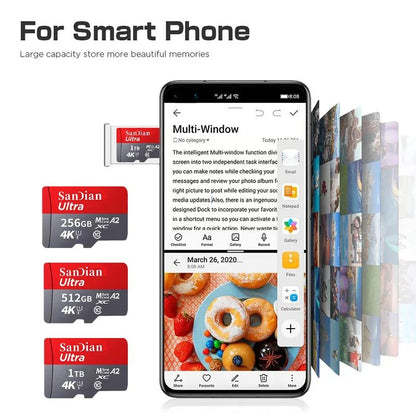 Novo Cartão de Memória de 1TB 2TB 128GB Micro TF SD Card 512GB Alta Velocidade Classe 10 256GB SDCard 100MB/s TF Card Cartão de Memória SD Original