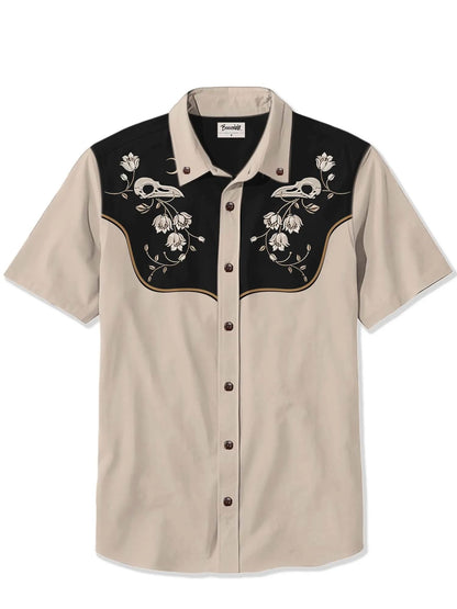 Men's Western Cowboy Style Short Sleeve Shirt Comfortable Breathable Summer Art Button Top Camisas Hawaianas Divertidas