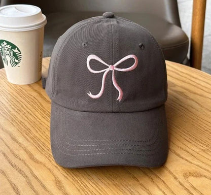 Fashion Sweet Bowknot Embroidery Baseball Hat For Women Solid Color Girl Peaked Cap Outdoor Soft Cotton Snapback Sun Visors Hat