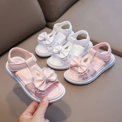 Girls Sandals Kids Soft Soles Casual Princess Shoes New Water Diamond Beach Shoes Bow Shaped Girl Sandals