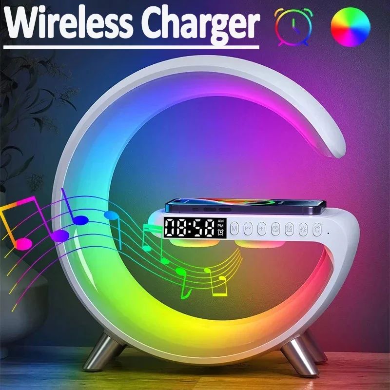 Caixa de Som Bluetooth Multifuncional BIG G Luz Noturna RGB Carregador Sem Fio Rápido Suporte para iPhone Samsung Xiaomi Estação de Carregamento