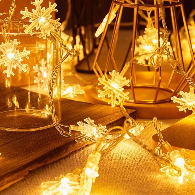 1pc LED Christmas Snowflake String Light Indoor Hanging Decorative Light Fairy Atmosphere Lamp for Wedding Party Battery Box/USB