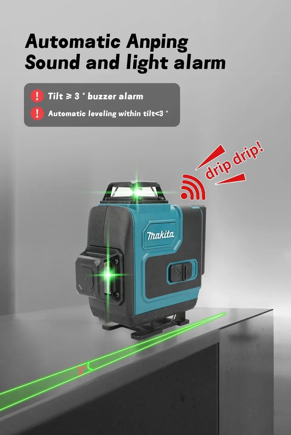 Nível a Laser Verde Makita: Linhas 4×360°, Bateria de 5000mAh, Modos de Auto Nivelamento e Manual, 8h de Autonomia para Obras e Layouts