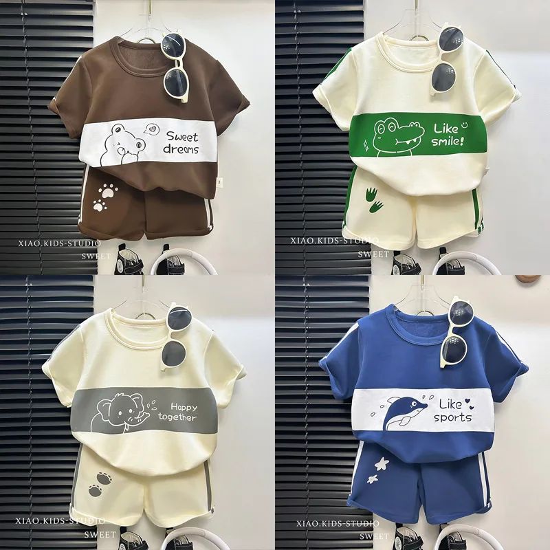 Children's Top and Bottom Clothes Set Short-sleeved Suit Striped Girls Boys T-shirt Summer Children's Clothing Loungewear Outfit