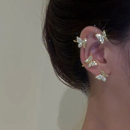 Brincos Borboleta de Metal Banhado a Prata Sem Furo para Mulheres Brilhantes Zircônia Fio de Orelha Clipe Brincos Joias de Casamento