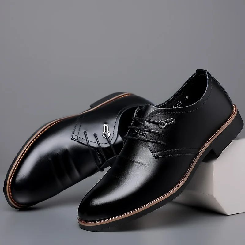 High Quality Leather Formal Men Dress Shoes Breathable Mens Casual Shoes Italian Luxury Brand Lace-Up Non-slip Men Driving Shoes