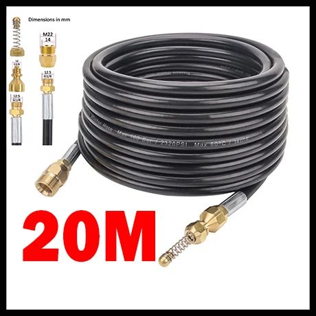 Mangueira de alta pressão para lavadora de tubos, cabo de limpeza de água, dreno de esgoto, kit de tubo injetor de esgoto, conector de rosca macho M22 para Kranzle