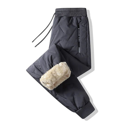 Calça Masculina de Moletom Grossa de Lã Impermeável Inverno Corta-Vento Casual Calça Pesada Calça de Lã de Cordeiro Quente Agasalho