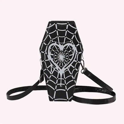 Women Fashion Shoulder Bag Large Capacity Coffin Shaped Casual Satchel Bag Adjustable Strap Spider Web PU Leather Chic Hobo Bag