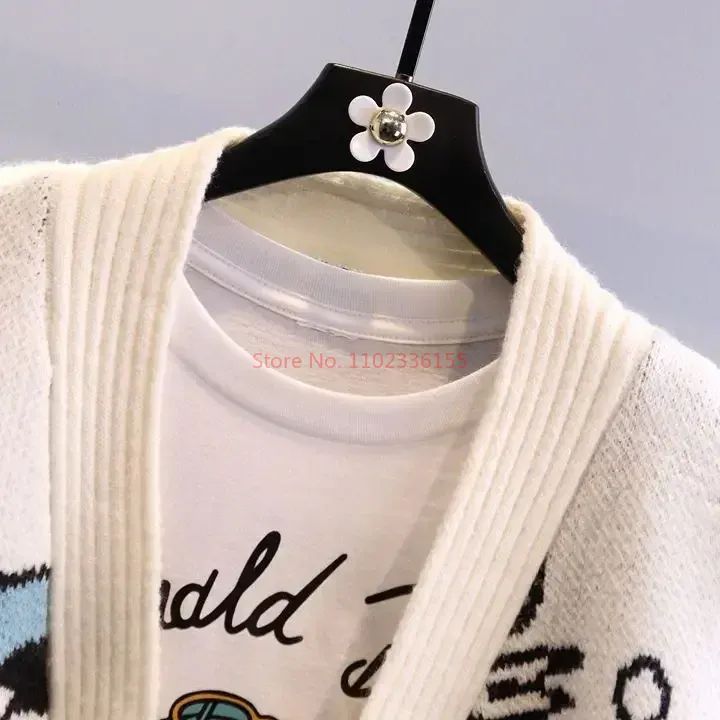 Suéter Disney Pato Donald Anime Desenho Animado Casaco Feminino Outono/inverno Cardigã Solto Suéter de Malha Blusa Presente para Menina